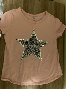 Gap Kids Light Pink Sparkle Star Graphic Short Sleeve T Shirt Medium 8-9 Cotton - Picture 1 of 3