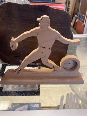 Wood Desk Clock Laser Cut Handcrafted Sports Baseball 8 X 7 - Image 1 of 3