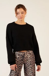 Suéter tejido gofre ajustado C115 LA Hearts - negro - pequeño para mujer - nuevo con etiquetas - Imagen 1 de 5