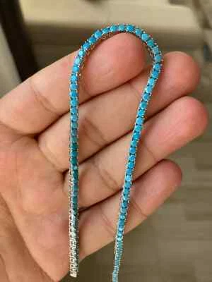 Collar de tenis para mujer de plata 925 de 14 quilates y 3 mm corte redondo creado en laboratorio turquesa de 18" Foto 1 de 4