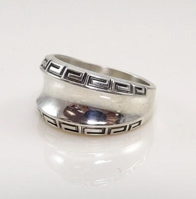 Anillo cóncavo llave griega Kabana de plata esterlina tamaño 10 LNF2 Foto 1 de 4