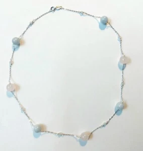 collana in argento 925 con acquamarina tonda e sfaccettata e quarzo rosa da 8 mm - Picture 1 of 5