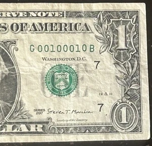 (TRUE BINARY QUAD REPEATER!) 1 $ seltene echte binäre ausgefallene Seriennummer G00100010B - Bild 1 von 3