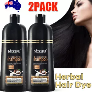 2x 500ml Natrual Herbal Black Instant Hair Dye Colour Shampoo Hair Dye Permanent - Picture 1 of 14