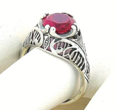 ANILLO RUBÍ DECO ESTILO ANTIGUO PLATA ESTERLINA 925 2,50 QUILATES CREADO EN LABORATORIO #684 Foto 1 de 4