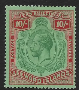 LEEWARD ISLANDS SG79a 1928 10/= VERDE E ROSSO SU VERDE "ROMPERE LA PERGAMENA" VAR LMM - Foto 1 di 1