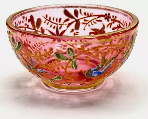 Antique Bohemian Moser Pink Glass Footed Bowl Enamelled Gilt Decoration - Picture 1 of 15