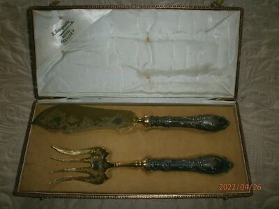 Couverts de service à POISSON Argent 800 fourré style Louis XV/TRAVAIL BELGE - Photo 1/4