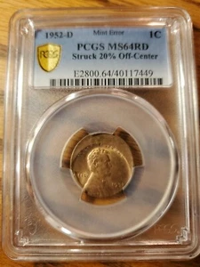1952 D STRUCK OFF CENTER 20% MS64 PCGS - Picture 1 of 5