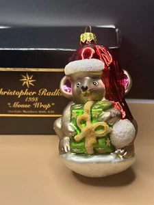 VTG Christopher Radko MOUSE WRAP Glass Christmas Ornament 98-SP-32 EUC W BOX #2 - Picture 1 of 4