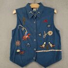 Take Two Vest Womens Small Embroidered Cowboy Boots Rodeo Laso Rope Hat Cactus