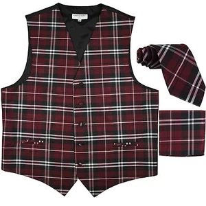 Nuevo Chaleco de Esmoquin a Cuadros para Hombre Chaleco y Corbata Set Borgoña Baile de graduación Fiesta Formal - Imagen 1 de 4