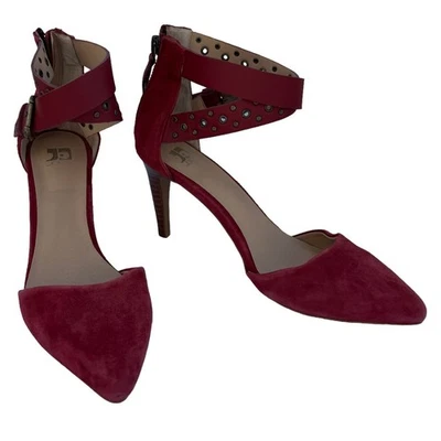 Nuevo Joe's Jeans Rojo Gamuza Punta D'Orsay Tachonado Hebilla Tacón Bomba 6.5M Foto 1 de 4