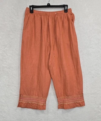 Erin London 女式 Petite 大号橙色短卡普里裤丝绸/亚麻抽绳 — 第 1/4 张图片
