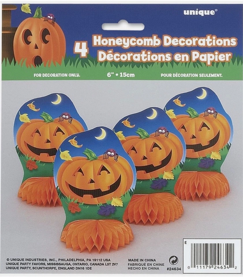 4 “Pumpkin Steps” Mini HONEYCOMB DECORATIONS 6"H Halloween Party Supplies  - Image 1 of 1