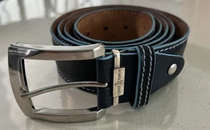Cintura uomo Links & Kings artigianale in pelle italiana blu con punto a contrasto taglia 50 - Foto 1 di 9