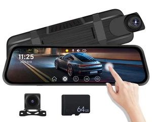 Mirror Dash Cam, 9.66" Touch Screen Front and Rear View Mirror Camera for Car... - Picture 1 of 8