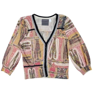 Anthropologie Guinevere Cardigan Womens XL Neutral Sweater 3/4 Balloon Sleeve - Picture 1 of 9