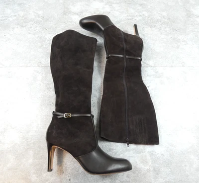 Bota Ann Taylor Mujer 8.5 Marrón Punta Capa Arnés Gamuza Rodilla Cuero Cremallera Foto 1 de 4