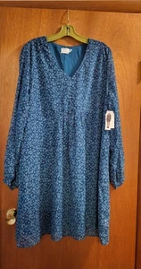 Time And Tru Cottage Look Dress Size 16/18 XL Blue & Green Floral Print  - Picture 1 of 5
