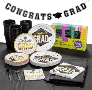 Contrats Grad Black Color Complete Disposable Tableware Kit for 50 Guests #897 - Picture 1 of 6