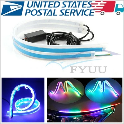 2X 60cm RGB LED Sequential 2835 SMD Car SUV DRL Light APP BT Remote Control 12V - Image 1 of 4