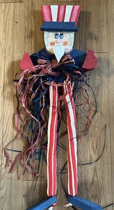 Patriotic Primitive Folk Art Handmade Tall Wooden Cloth Uncle Sam USA Americana - Picture 1 of 7