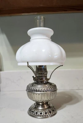 Antique Jr Rochester Nickel Plated Finger Oil Lamp  - Image 1 of 4