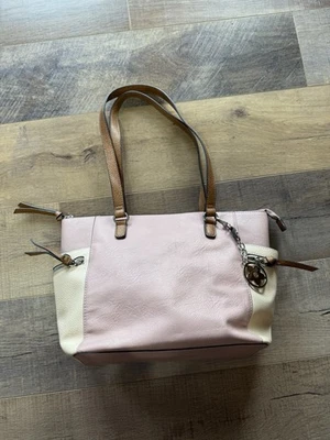 Cartera de imitación de cuero rosa claro Bueno con detalles en marrón y crema Foto 1 de 3