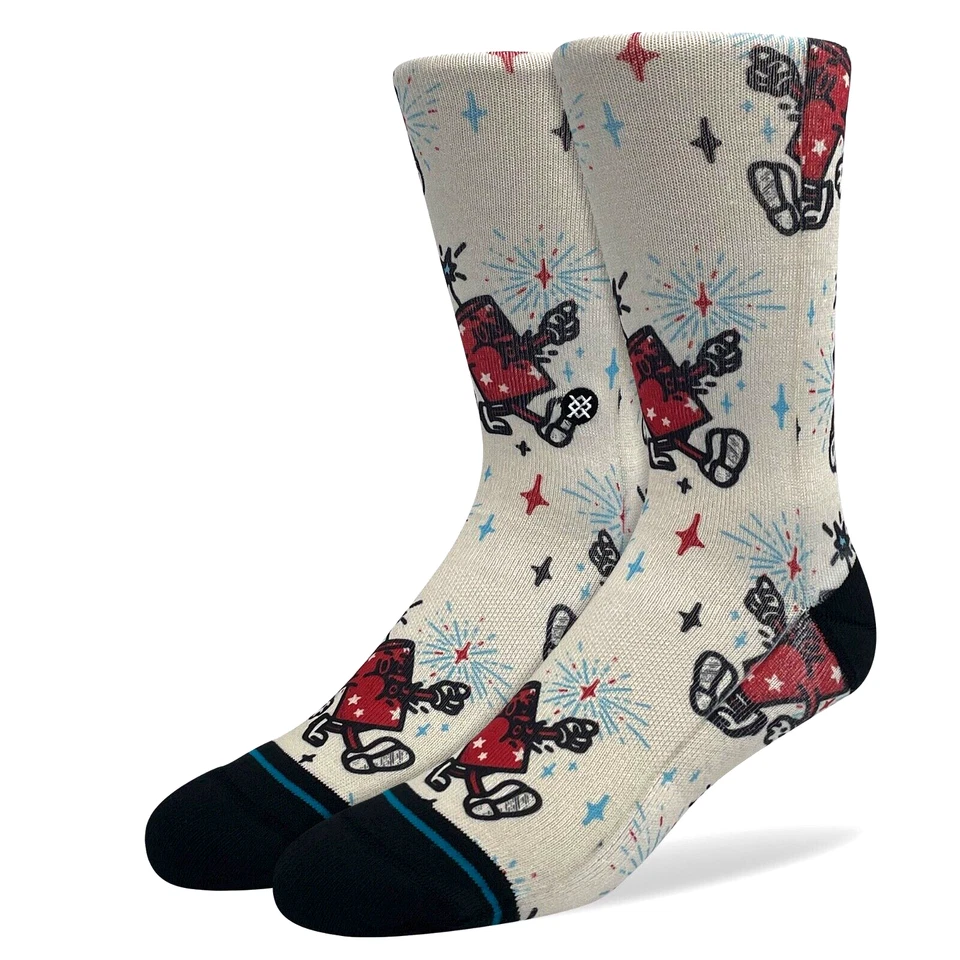 Stance Adult Off White Crew Polyester Fireworks Celebrate Casual Socks L 9-13 - Image 1 of 1