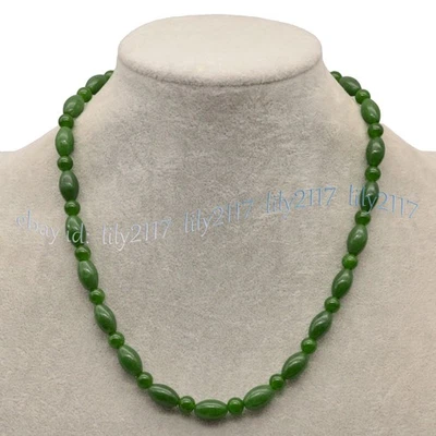 Collar de cuentas gemas de arroz con gemas de jaspe redondo de 6 mm verde oscuro natural 14-48"" Foto 1 de 4