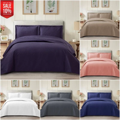 3 Piece Bedspread Quilted Embossed Bed Throw Comforter Bedding Set Double King - Image 1 of 4