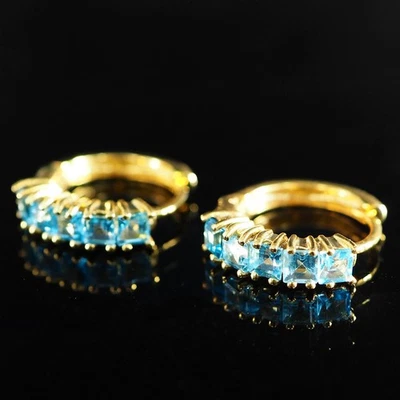 Orecchini Vellutati Blu Cielo Acquamarina Quadrati 2,25Ct Argento Sterling... - Immagine 1 di 4