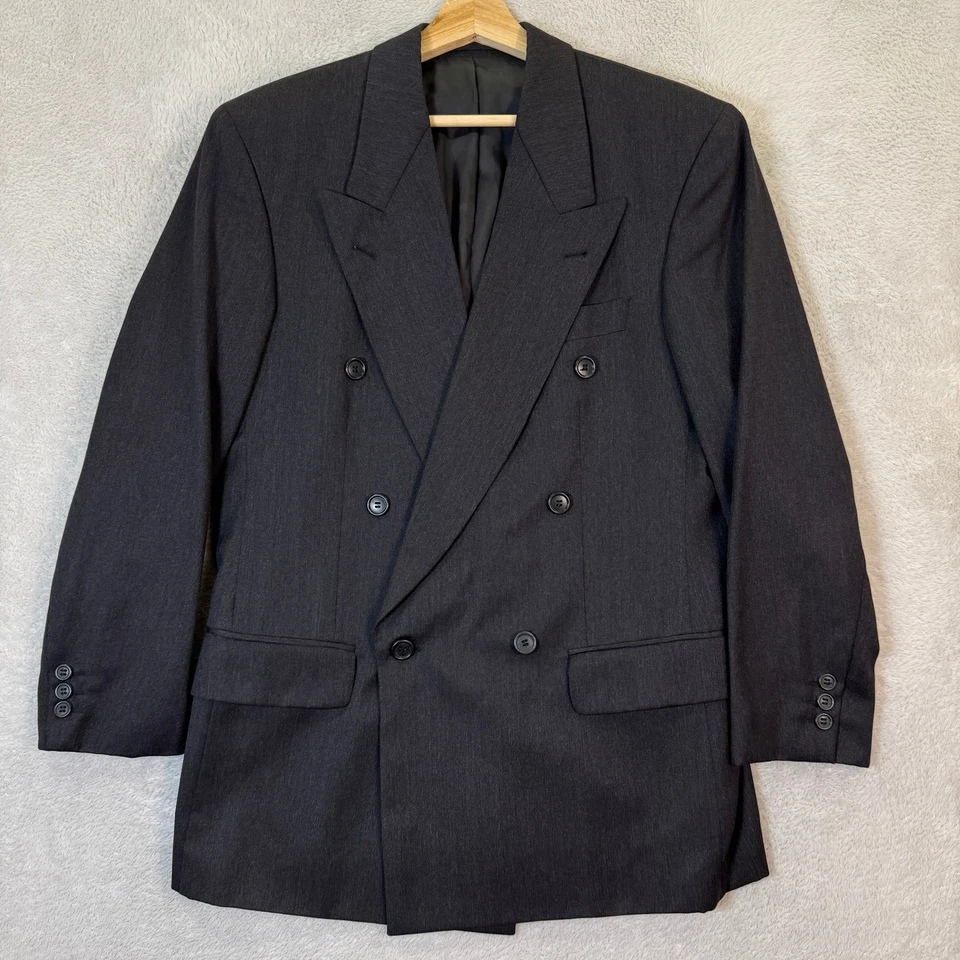 Blazer Traje Chaqueta Hugo Boss Para Hombres 40R Carbón Rayas Doble Pecho Lana Foto 1 de 4