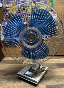 Vintage 12" Sanyo Blue Blade 3 Geschwindigkeiten oszillierender Lüfter getestet funktioniert EF-BKV - Bild 1 von 9