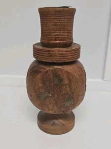 Vintage Boho Wood Hand Carved Candle Holder Floral Motif - Picture 1 of 8