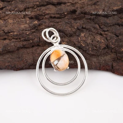 925 Sterling Silver December Natural Orange Copper Turquoise New Pendant Jewelry - Image 1 of 4
