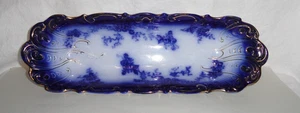 Antike Flow Blue Labelle Sellerie Schale ~ oval Servier ~ Wheeling Pottery La Belle - Bild 1 von 8