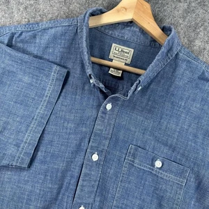 LL Bean Shirt Mens Extra Large Short Sleeve Button Down chambrayPocket - Picture 1 of 14