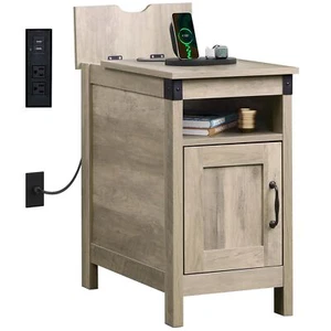 Farmhouse End Table With Charging Station Narrow Side Table For Living Room Bedr - Picture 1 of 7