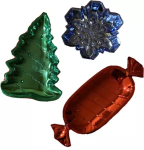 3er Set Weihnachten Schneeflocke, Kiefer, Süßigkeiten, Kunststoffschale Schale blau, rot & grün, silber. - Bild 1 von 4