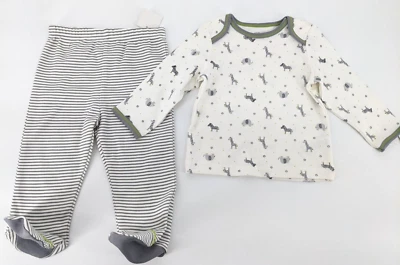 Conjunto Little Me Dos Piezas Manga Larga Gris Crema Elefante Jirafa Niños 9 Meses Foto 1 de 4