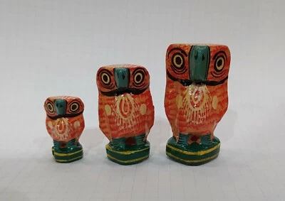 Chouette Hibou en bois peint le set de 3 Réf CBO - Photo 1/3