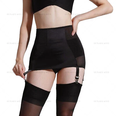 Luxallacki Sheer Mesh & Satin Garter Belt 6 Straps Suspender Hollow Rear Girdle - Image 1 of 4