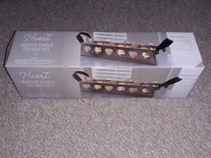 Boxed New Shabby chic Heart Cut Out Wooden rope T Light Glas holders gift 7.99p - Picture 1 of 2