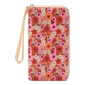 No Boundaries Womens Zip Around Wristlet Wallet Peach Jelly Floral - Picture 1 of 3