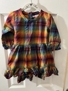 Ruffle Butts Girls Plaid Dress Tunic Size 4T Long Sleeve Ruffles Orange Blue - Picture 1 of 2