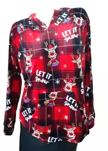 NOBO Red Hoodie with Pocket Red Black Plaid Reindeer Let It Snow Jr XL (15-17) - Picture 1 of 4
