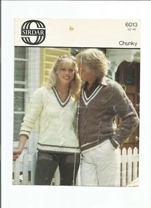Lovely chunky knitting pattern for his and her sweater - sizes 32-46 inches 6013 - Picture 1 of 1
