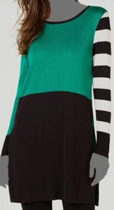 $69 Alfani Women's Green Black White Color Blocked Striped Tunic Sweater Size M - Picture 1 of 2